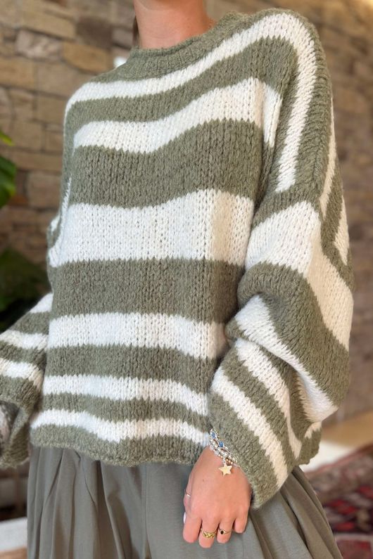 Made in Italy Big Softie Stripe Shortie Knit Soft Khaki